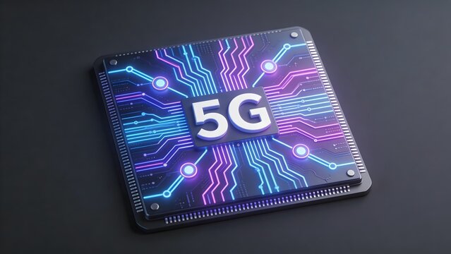 5G circuit board with glowing lines