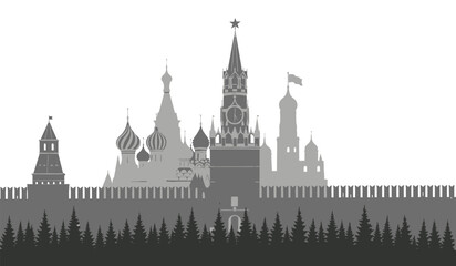 Fototapeta premium A striking grayscale depiction of moscow s red square and kremlin featuring iconic architecture and a detailed skyline silhouette high quality professional modern elegant