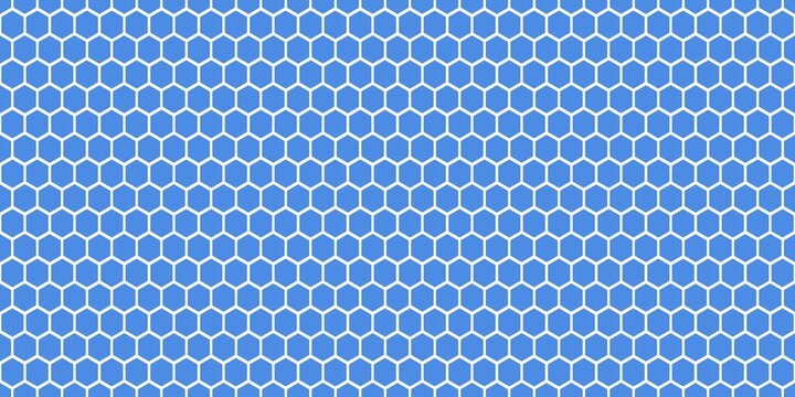 Seamless blue honeycomb pattern with white hexagonal grid. Clean geometric background inspired by beehive structure, perfect for modern design, wallpaper, fabric, and digital use.