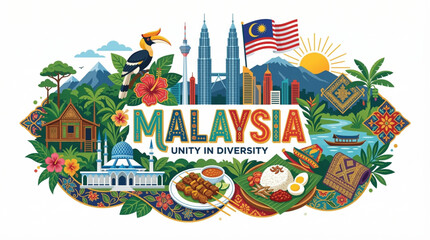 Obraz premium Vector Illustration of Malaysia's Cultural Landmarks and Traditions