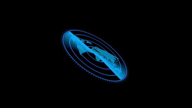 Global map with radar scanning technology concept. Futuristic blue radar scanning world map over black background animation loop illustrating technology concept