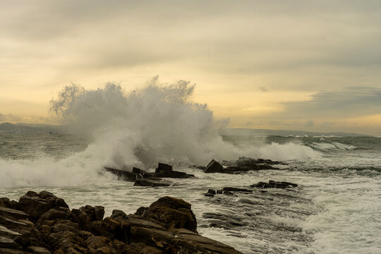 Rocky coastline at Punta Carnero Algeciras Cadiz with crashing waves