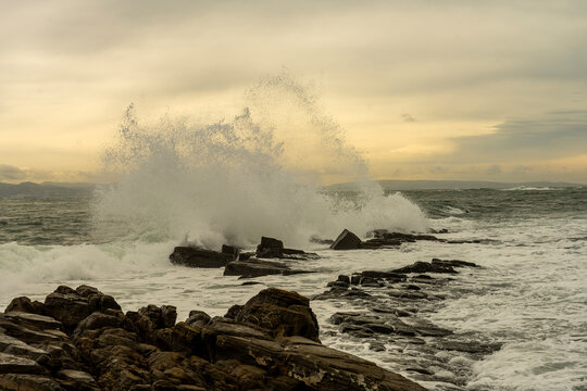 Rocky coastline at Punta Carnero Algeciras Cadiz with crashing waves