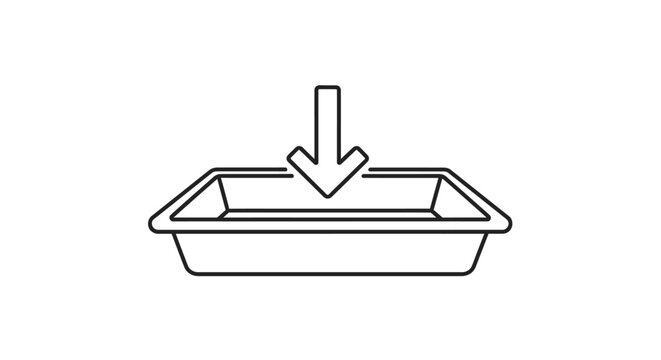 Simple clean outline icon illustrating a container with an arrow pointing down into it, symbolizing placement or dropping items