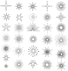 Obraz premium Set of diverse outline sparkle and starburst graphic elements