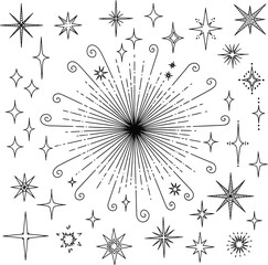 Obraz premium Hand drawn collection of sparkling stars and decorative starbursts
