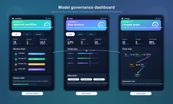 Model governance dashboard with bias and lineage analytics
