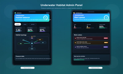 Fototapeta premium Futuristic underwater habitat control dashboard UI design