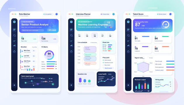 AI hiring dashboard UI with interview and talent analytics