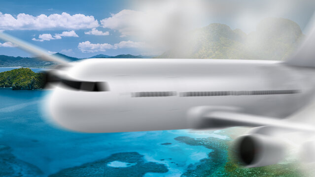 Airplane Transition White Perspective Left 4K Alpha Channel &ndash; Flying Plane Animation Transition, Clean White Travel Scene Cut with Transparent Background for Video Editing