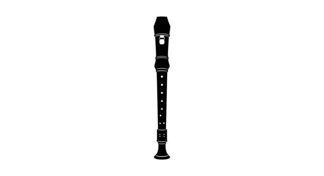 A classic black recorder musical instrument a woodwind instrument with finger holes and a mouthpiece isolated on a clean white background symbolizing music education and simple