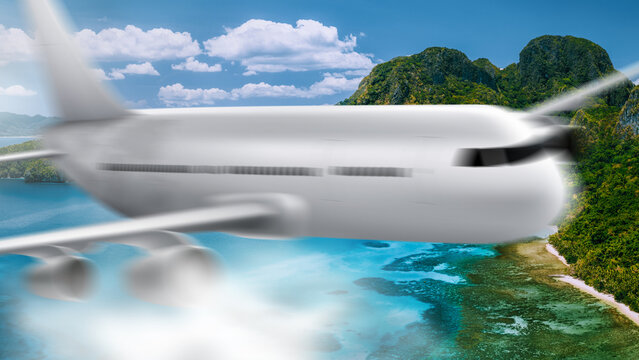 Airplane Transition White Perspective Right 4K Alpha Channel &ndash; Flying Plane Animation Transition, Clean White Travel Scene Cut with Transparent Background for Video Editing