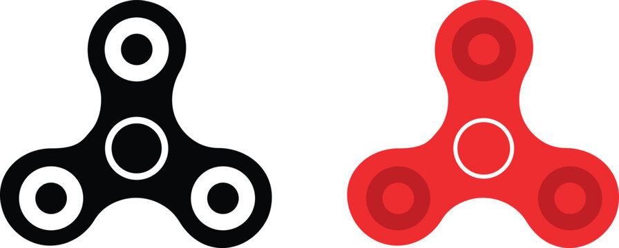 Fidget spinner vector icons in black and red colors, hand spinner toy flat illustrations, stress relief gadget set for sensory focus
