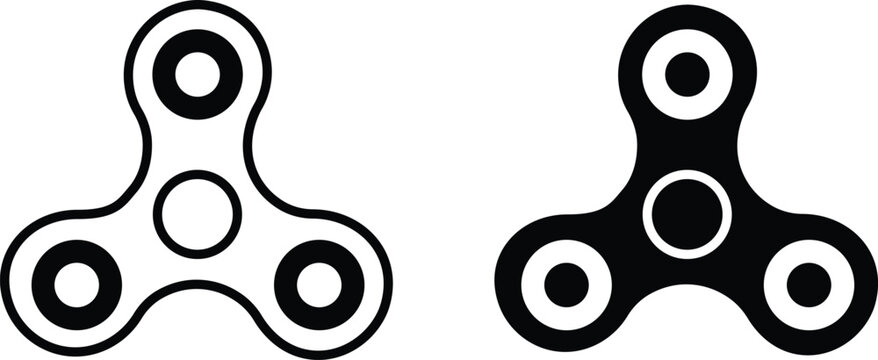 Minimalist fidget spinner vector icons, black and white hand spinner toy illustrations, flat sensory stress relief gadget symbols for web design