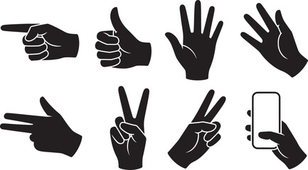 Obraz premium Hand gestures set in black and white for communication and sign language design
