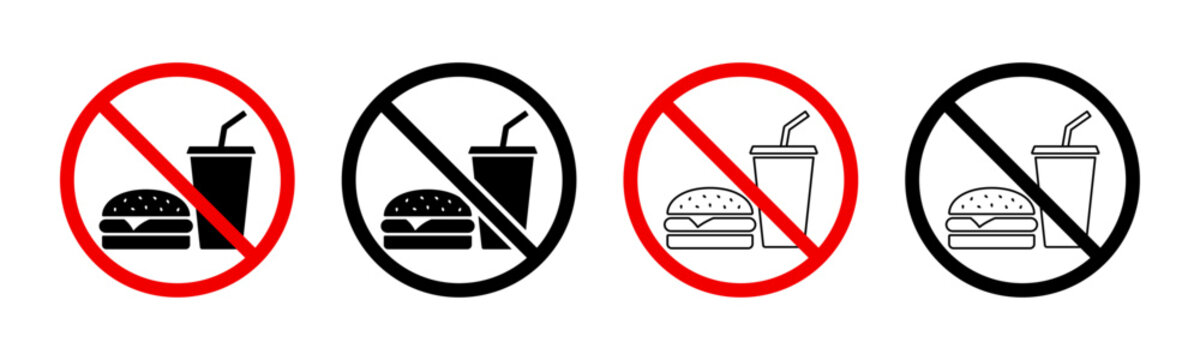 No food or drink allowed sign icon set