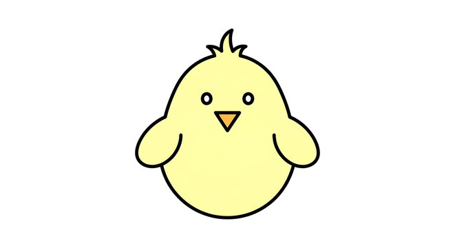 Cute yellow chick, cartoon bird, smiling animal, illustration