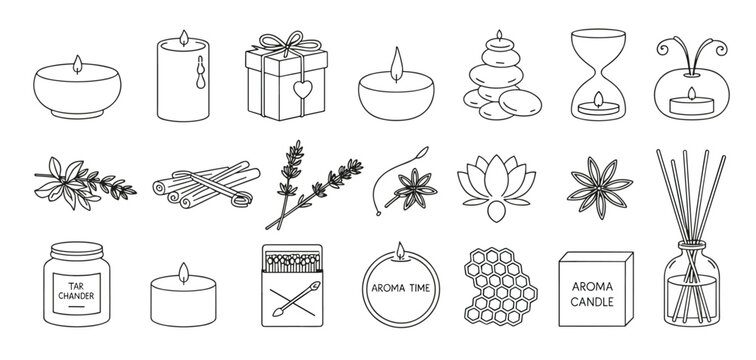 Collection of Aroma and Relaxation Icons wellness candle