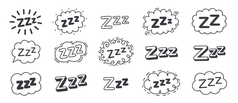 Collection of Zzz sleep icons and speech bubbles sleeping