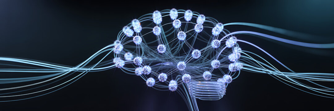Stylized Brain Network with Blue Light Connections