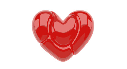 Fototapeta premium Two glossy red hearts intertwined symbolizing love and affection