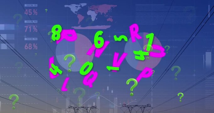 Animation of data processing over letters and pylons