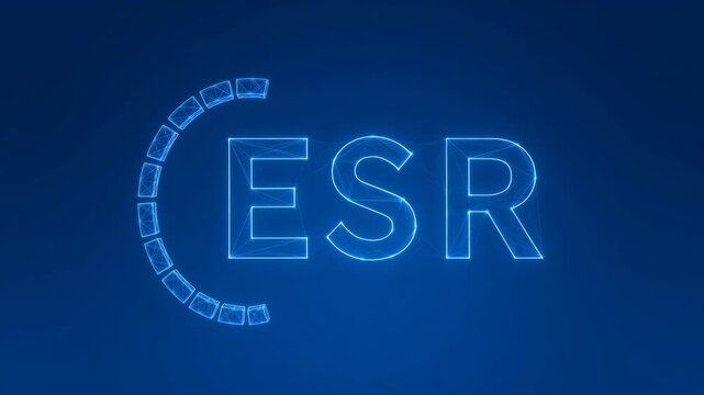 Electric Signage Reads ESR on Blue Background. A futuristic, technological display of data. Innovation, digital transformation, technology.