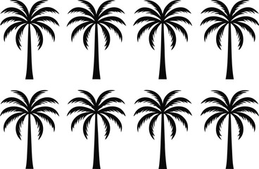 Fototapeta premium Black palm tree silhouettes on white background