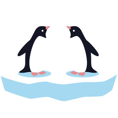 Obraz premium Penguin on Iceberg Illustration, Cute Cartoon Arctic Animal Vector