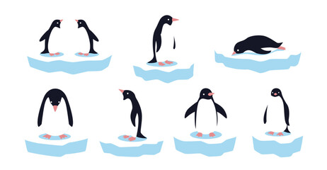Set of Penguin on Iceberg Illustration, Cute Cartoon Arctic Animal Vector © Lilly