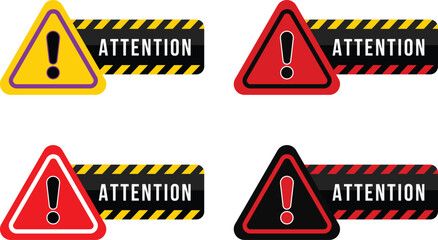Four warning signs attention needed safety first cautionary symbols alerting the public © Rayhan