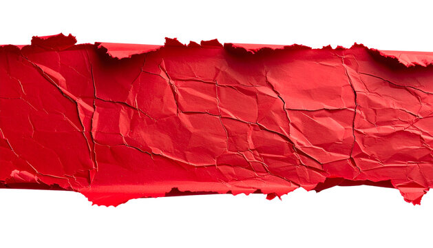 Close-up of a ripped and crumpled red paper strip against a black background
