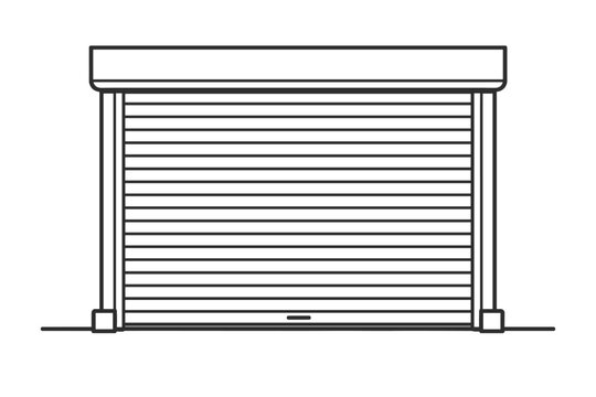 Automatic Garage Door Roller Shutter Line Drawing for Privacy and Protection, Simple Flat Vector Illustration of a Security Gate for Home or Business Storage, Minimalist Outline Icon Design.