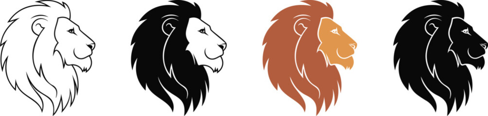 Lion head logo icon set, lion face vector Illustration isolated on transparent background, Powerful lion head emblem symbolizing strength, courage and leadership for modern brands and sports teams. © Mon Amour