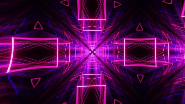 Hypnotic Neon Kaleidoscope Patterns: A Dynamic Abstract Mandala Mosaic Featuring Ornamental Geometric Designs and Vibrant Symmetrical Backgrounds
