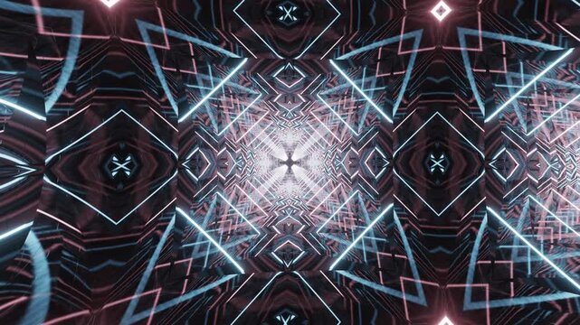 Ornamental Neon Mandala Kaleidoscope: A Dynamic Abstract Mosaic of Geometric Patterns Featuring Hypnotic Symmetry and Vibrant Background Visuals
