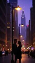 Fototapeta premium Golden Hour Embrace in the Urban Twilight