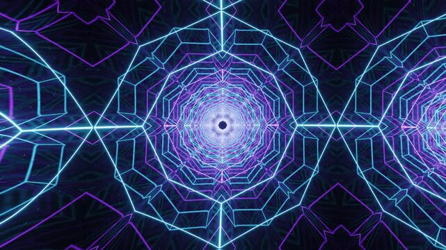 Stunning Kaleidoscope Geometry Background: A Mesmerizing Abstract Neon Mandala Mosaic with Ornamental Patterns and Bold Symmetrical Visual Effects
