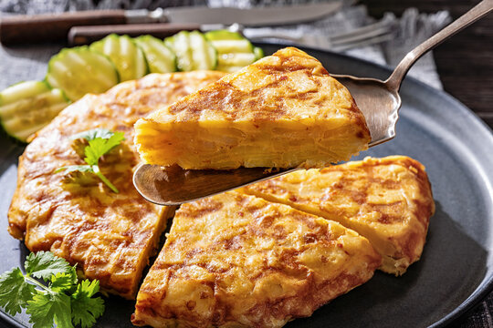 Spanish potato omelette, tortilla on a plate