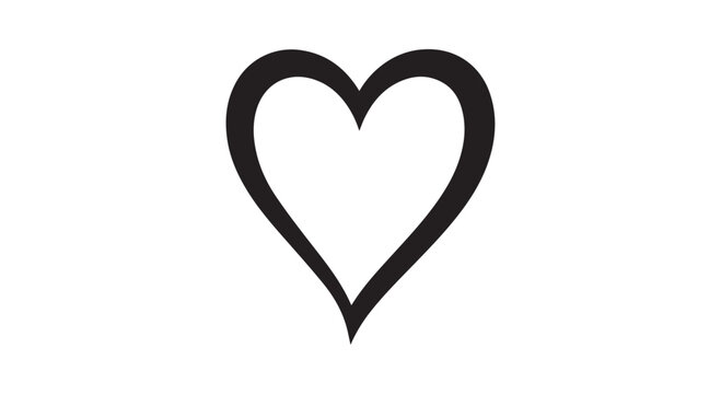 Black heart shape outline icon vector for valentine day romance love emotion simple silhouette symbol on white background art.