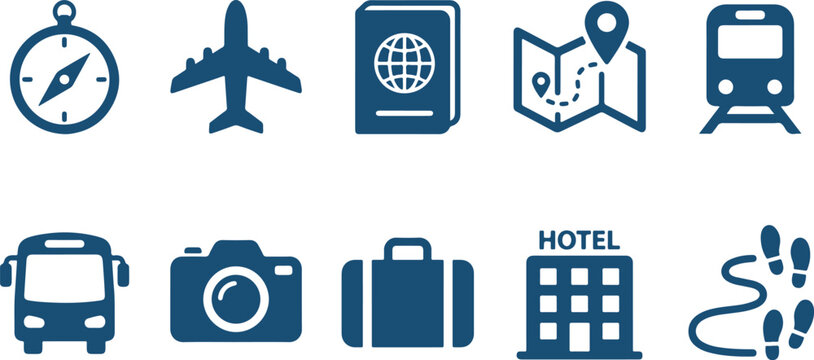 Travel icons for planning a trip