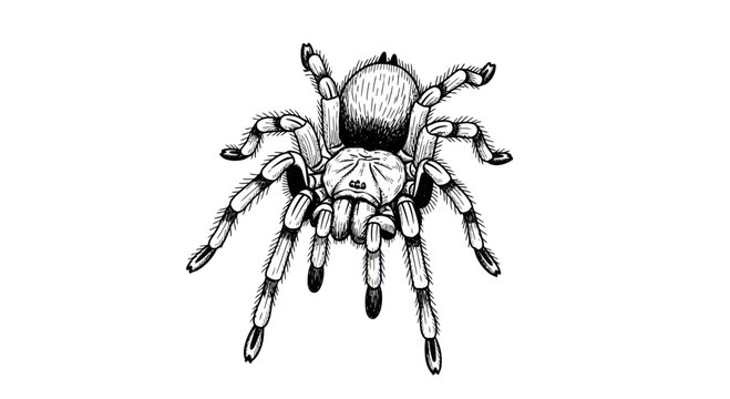 Tarantula Spider Illustration, Detailed Black and White Line Art, Arachnid