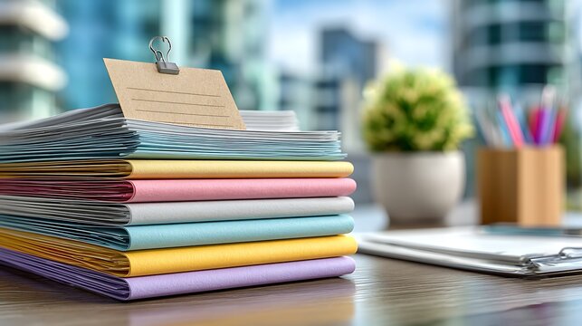 Blank business documents and file folders arranged in stack images