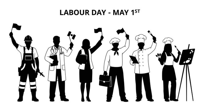 May Day Labour Day, Worker Silhouettes, May 1st Celebration, Vector Icons Vector