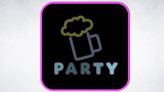 Animation of neon beer and party text over white background