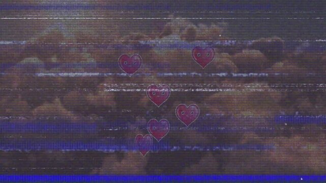 Animation of interference over hearts and sky with clouds