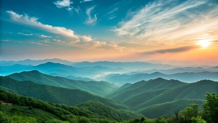 Fototapeta premium Breathtaking sunset over mountain range with dramatic sky and golden light