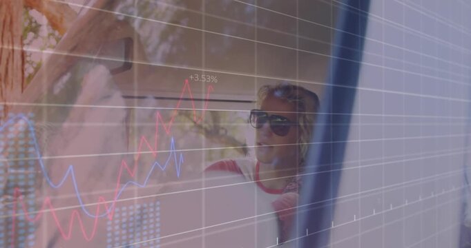 Friends interacting with each other in a van on a sunny day 4k