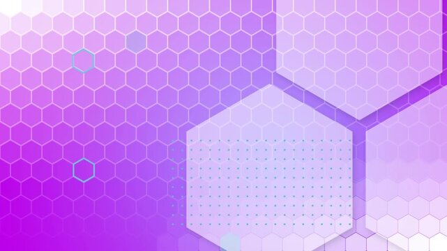 Animation of hexagonal pattern design against copy space on purple gradient background