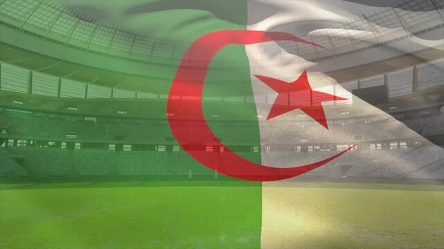 Animation of waving flag of algeria over stadium